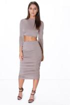 Boohoo Milli Rouched Sleeve Midi Skirt Co-ord Set Grey