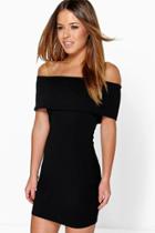 Boohoo Petite Melanie Oversized Bardot Bodycon Dress Black