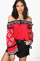 Boohoo Lola Boutique Pom Pom & Embellished Off The Shoulder Top Multi
