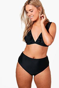 Boohoo Plus Katy Frill Trim High Waist Bikini