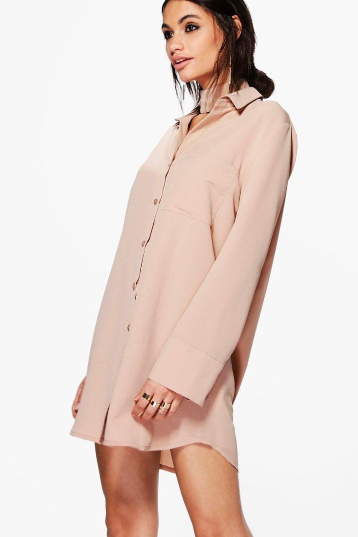 Boohoo Akhila Choker Shirt Dress Sand
