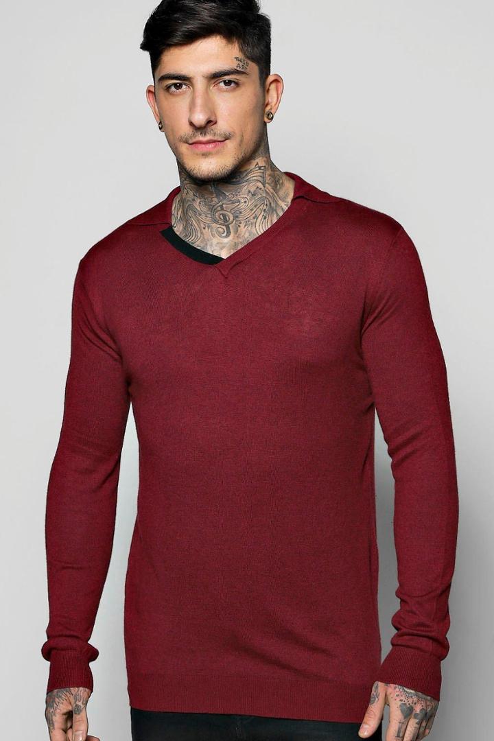 Boohoo Longline Collared Smart Knitwear Wine
