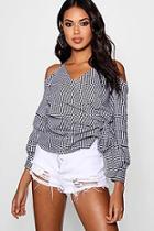 Boohoo Esme Gingham Tie Neck Wrap Front