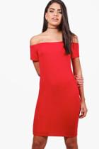 Boohoo Lucie Cap Sleeve Off The Shoulder Bodycon Dress Red