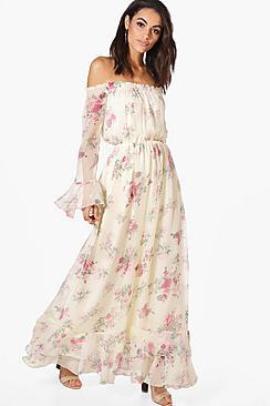 Boohoo Dahlia Floral Ruffle Hem Maxi Dress