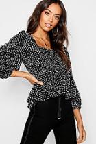 Boohoo Shirred Peplum Woven Blouse