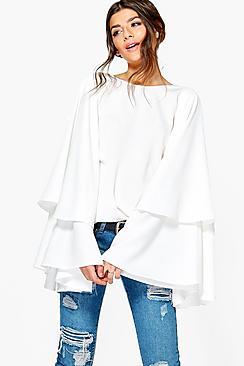 Boohoo Exaggerated Tiered Sleeve V Back Top