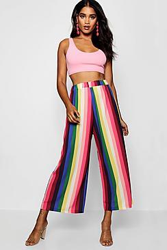 Boohoo Keira Rainbow Stripe Wide Leg Trouser