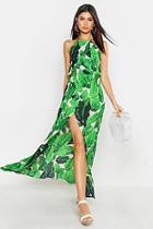 Boohoo Woven Halterneck Palm Print Maxi Dress