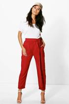 Boohoo Naima Soft Touch Tie Waist Turn Up Trousers Berry