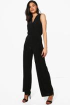 Boohoo Honey Plunge Body & Wide Trouser Co-ord Set Black