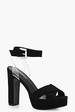 Boohoo Rosie Cross Strap Perspex Strap Platform Heels