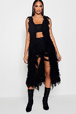 Boohoo Leah Shaggy Knit Oversized Gilet