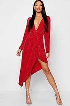 Boohoo Sparkle Plunge Knot Front Split Front Dress