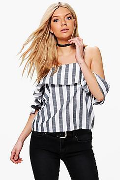 Boohoo Arabella Stripe Cold Shoulder Top