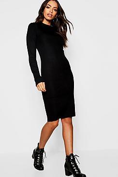 Boohoo Ribbed Turtle Neck Long Sleeve Dress