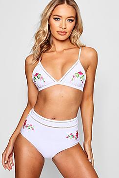 Boohoo Egypt Embroidered High Waist Triangle Bikini