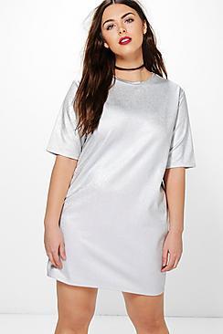 Boohoo Plus Sofia Metallic Shift Dress