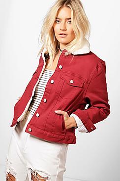 Boohoo Rosie Padded Borg Collar Slim Fit Denim Jacket