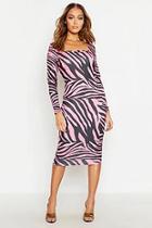 Boohoo Neon Tiger Print Long Sleeve Midi Dress