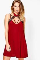 Boohoo Brigette Lace Strap Choker Shift Dress