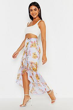 Boohoo Dipped Hem Floral Maxi Skirt