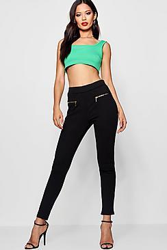 Boohoo Sophia Zip Front Panelled Jeggings