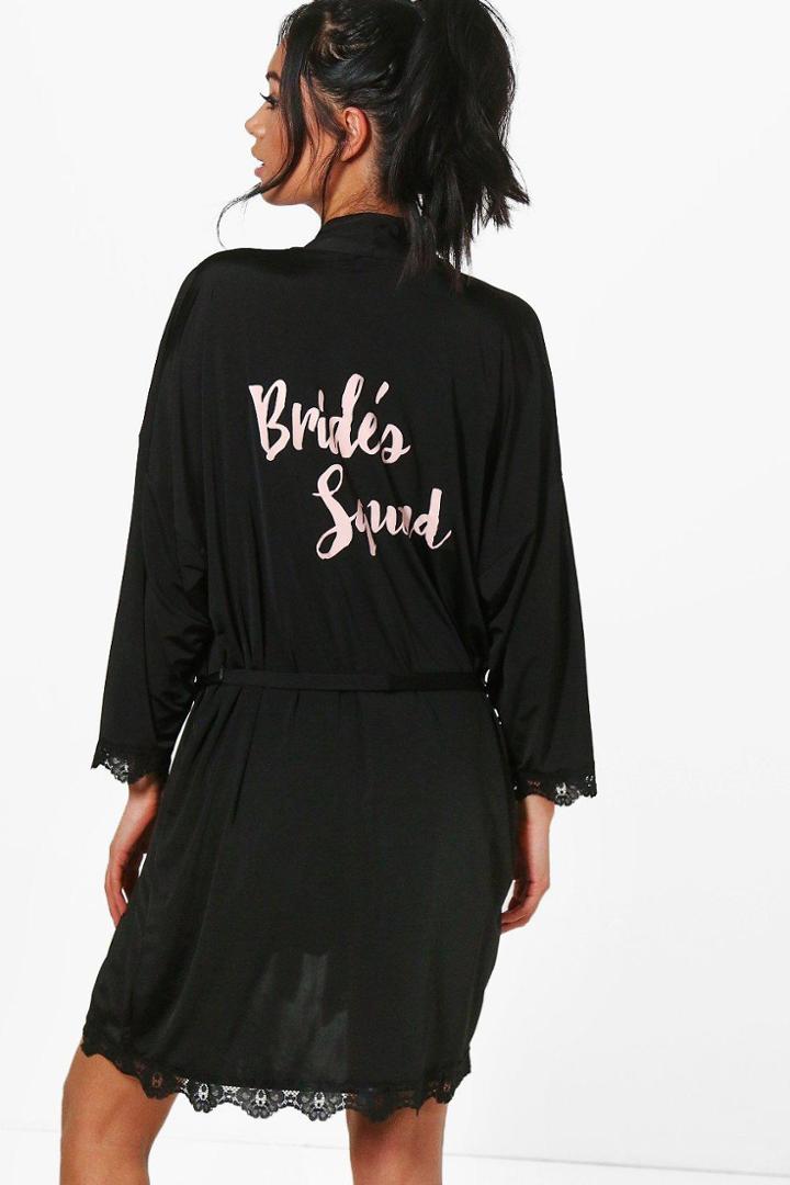 Boohoo Erin Brides Squad Robe Black