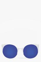 Boohoo Heidi Blue Lense Round Frame Sunglasses White