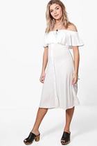 Boohoo Maria Off Shoulder Button Frill Midi Dress