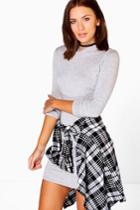 Boohoo Aly Long Sleeve Hooded Bodycon Sweat Dress Grey