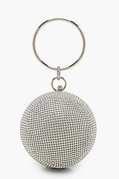 Boohoo All Over Diamonte Sphere Ring Handle Bag