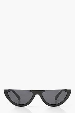 Boohoo Ava Black Half Frame Retro Sunglasses