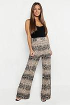 Boohoo Petite Snake Print Pleated Wide Leg Trouser