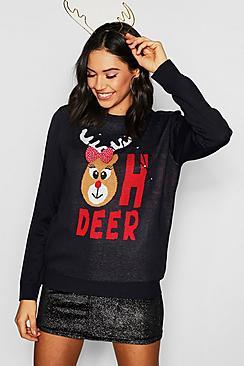 Boohoo Christmas Flasing Light Deer Jumper