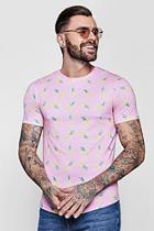 Boohoo Muscle Fit Pineapple Print Curved Hem T-shirt