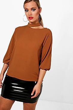 Boohoo Plus Choker Detail Woven Shirt