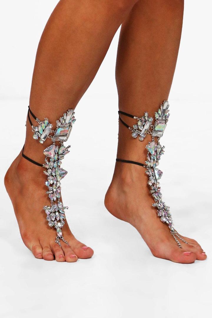 Boohoo Amelie Boutique Diamante Anklet Harness Pair Clear