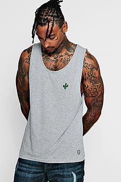 Boohoo Drop Armhole Vest With Cactus Badge