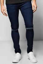 Boohoo Super Skinny Stretch Jeans With Ripped Knees Indigo
