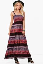 Boohoo Anna Aztec Shirred Woven Dress Multi