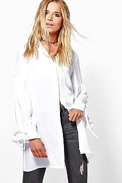 Boohoo Mandy Tie Cuff Longline Shirt