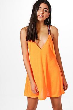 Boohoo Lexi Embroidered Strappy Swing Beach Dress