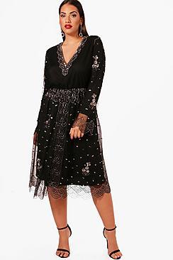 Boohoo Plus Jessica V Plunge Sequin Midi Dress