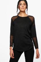 Boohoo Sarah Sheer Sleeve Fine Knit Jumper Black