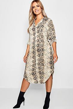 Boohoo Plus Snake Print Shirt Dress