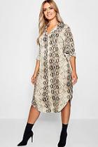 Boohoo Plus Snake Print Shirt Dress