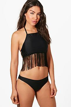 Boohoo Hawaii Fringed Crop Bikini