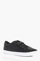 Boohoo Lace Up Trainers With Velcro Strap