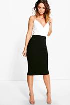 Boohoo Gillian Wrap Top Contrast Skirt Midi Dress Black